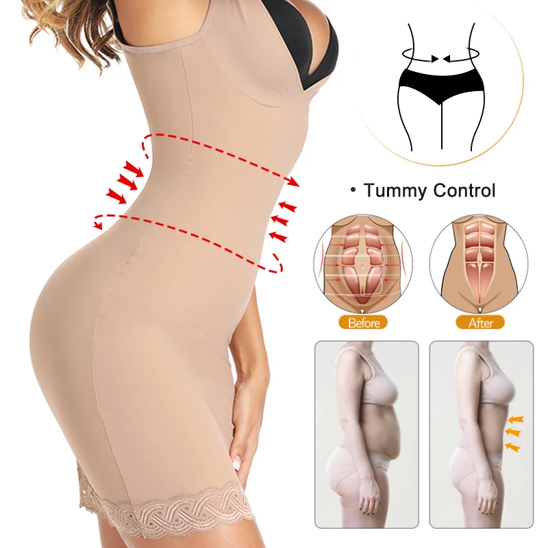 Shapewear Slip Dress for Women Tummy Control Camisole Full Slip Under Dress with Lace Seamless Slimming Body Shaper Long Cami