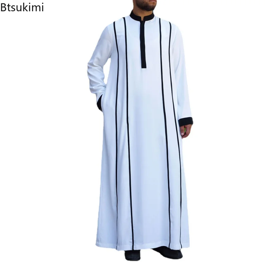 New 2023 Muslim Robes Men Traditional Eid Middle East Islamic Arab Caftan Jubba Thobe Long Sleeve Leisure Loose Clothing Male