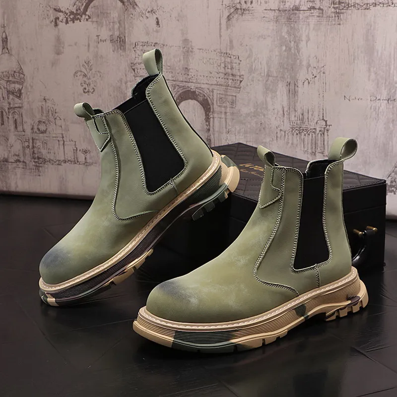 

Британская мода, мужские черные ботинки челси с высоким берцем, Осень-зима, роскошные уличные ботинки, трендовая обувь на платформе для отды...