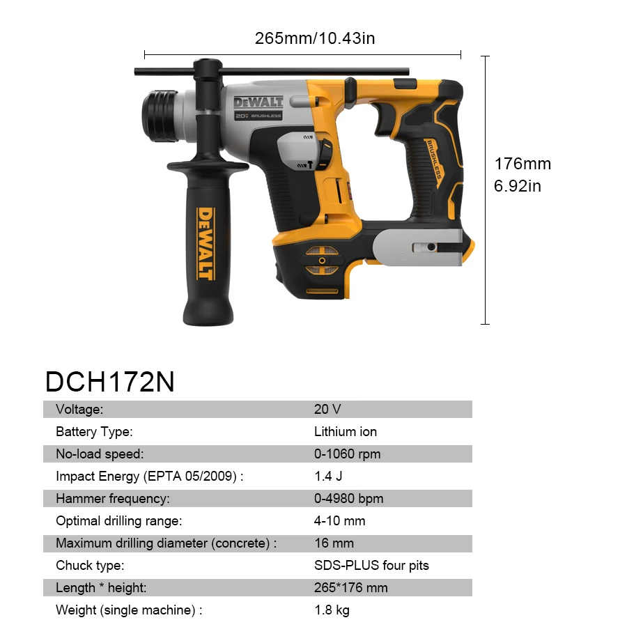 Аккумуляторная ударная дрель DEWALT DCH172N 20 В MAX ATOMIC