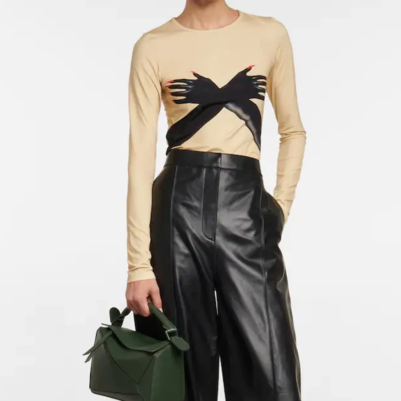 

Женская хлопковая Футболка с круглым вырезом, длинным рукавом и принтом