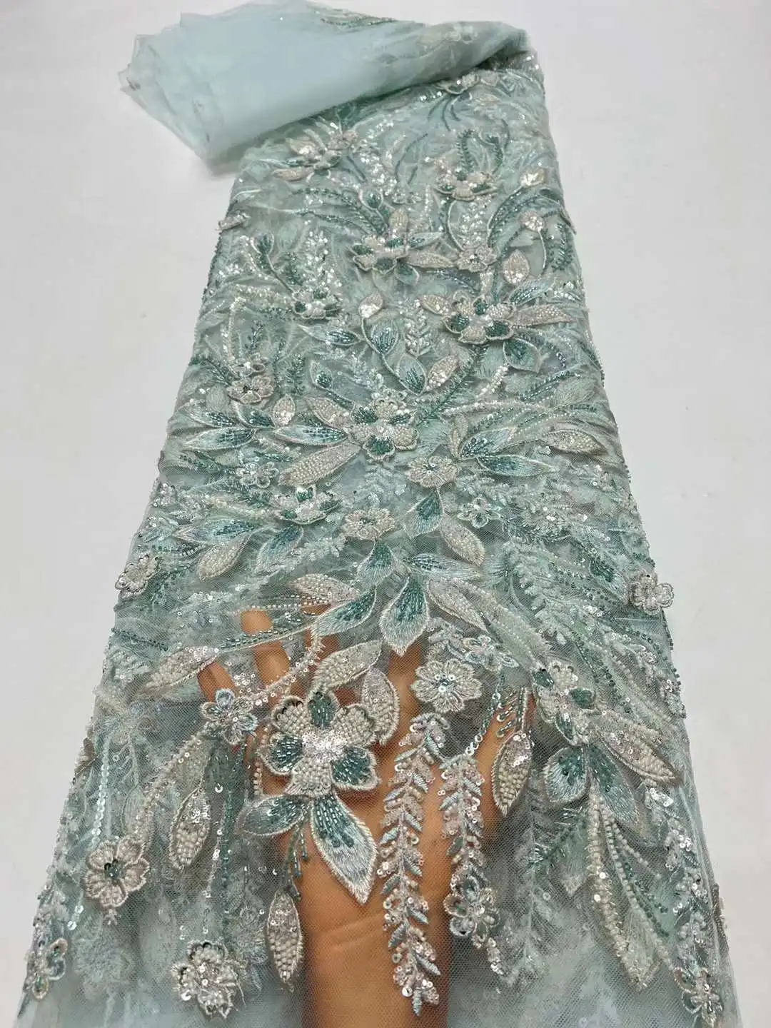 2024 африканская французская 3D кружевная ткань ручной работы из бисера вышивка