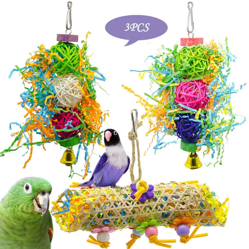 

3PCS Bird Toys Parrot Gnaw Supplies Bamboo Swing Hanging Toy Bird Playground Budgie Perches Ladder Bird Toys and Accessories
