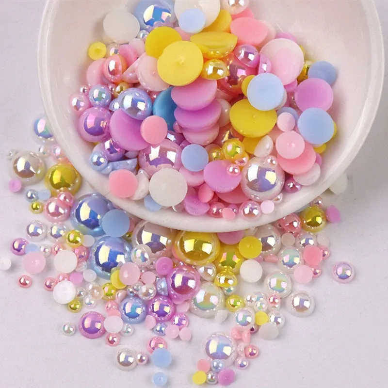 

10g Mixed Size 3-10mm Macaroon ABS Plastic Imitation Pearl Beads Half Round Flat For Jewelry Making Findings DIY Accessories