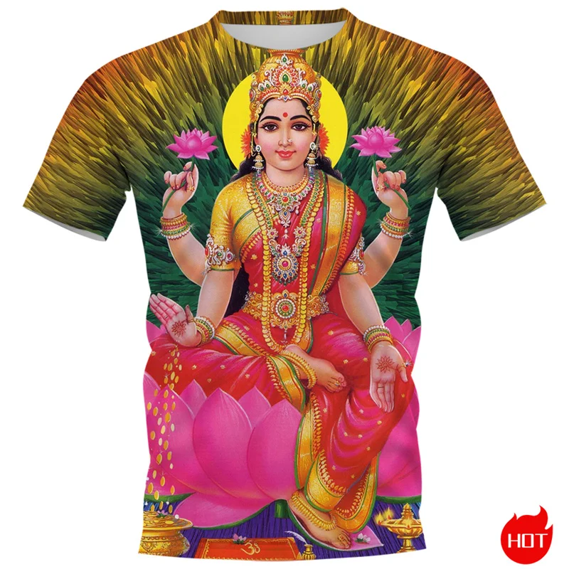 Летняя 3D Футболка с принтом индуистской богини Лакшми индийская духовная тотем