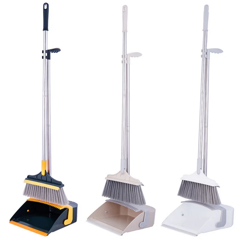 

Broom And Dustpan Set For Home Upright Standing Dustpan And Broom Set V-shaped Triangular Hard Bristles Broom With Charming