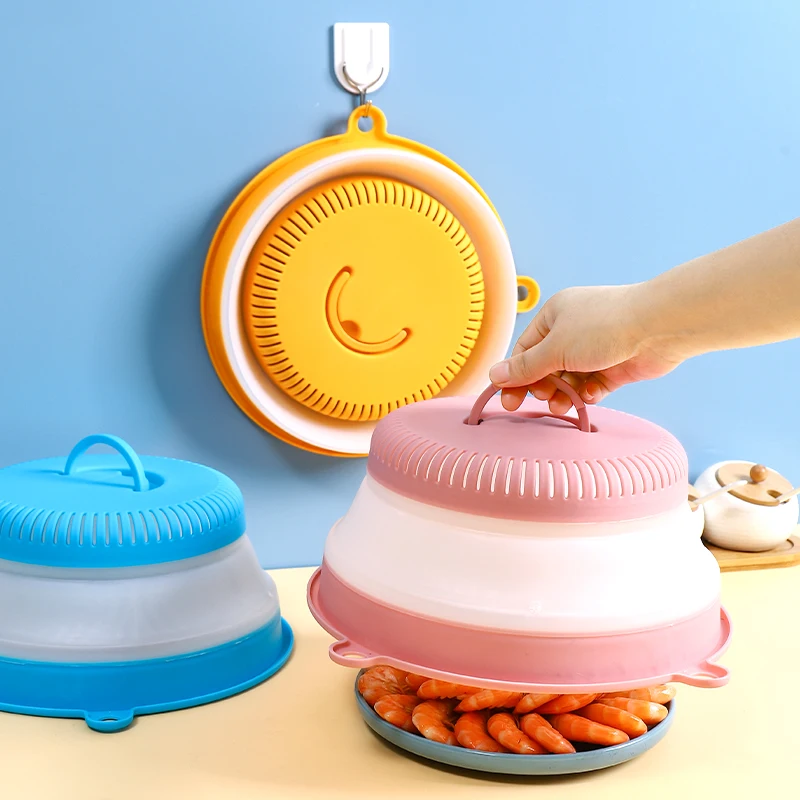 

Food Cover Splatter Cover Handle Multi-purpose Microwave Plate Folding Lid Cover for Kitchen Dishes Cover
