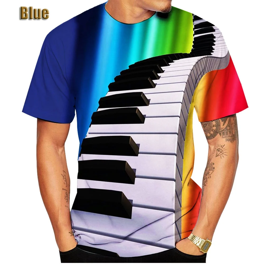 

2022 New Fashion 3D Printing Piano T-shirt Music Note Short-sleeved T-shirt Men/Women Tops Sportwear Hipster Shirt XS-5XL