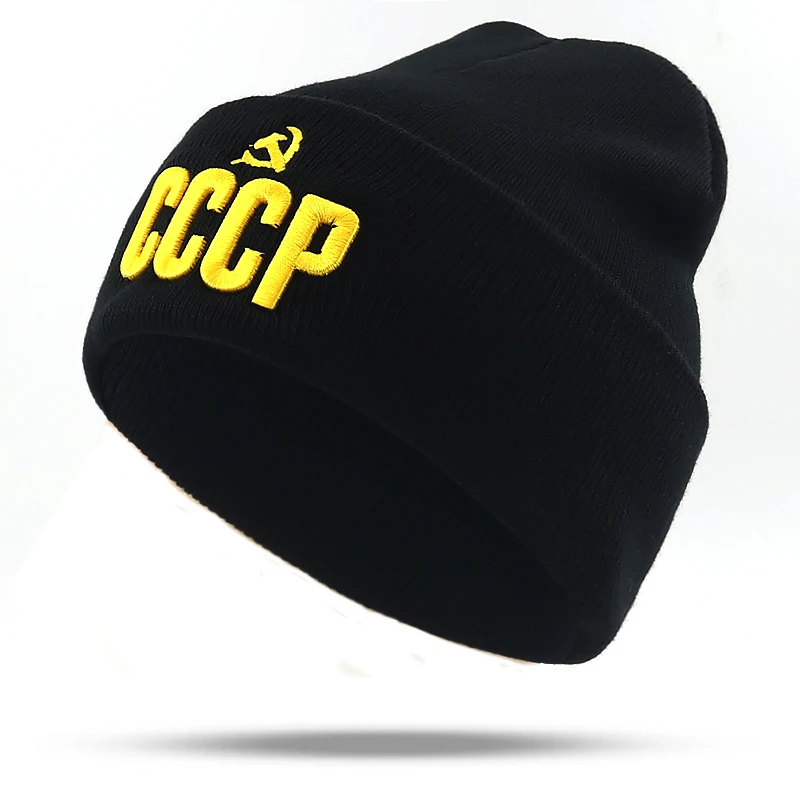 

3D embroidery CCCP USSR knitted beanie cap flexible cotton bone casual caps women fashion beanies men winter hats warm hat