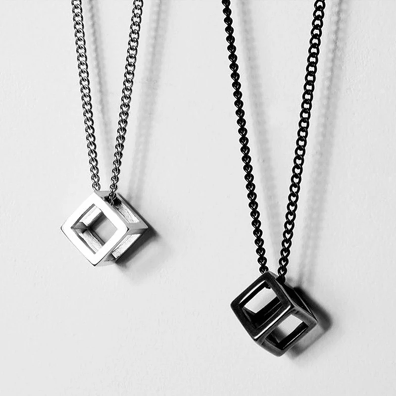 

Retro Hollow Cube Pendant For Men Women Square Vintage Necklace Punk Geometric Collier Chain Pendant Necklace