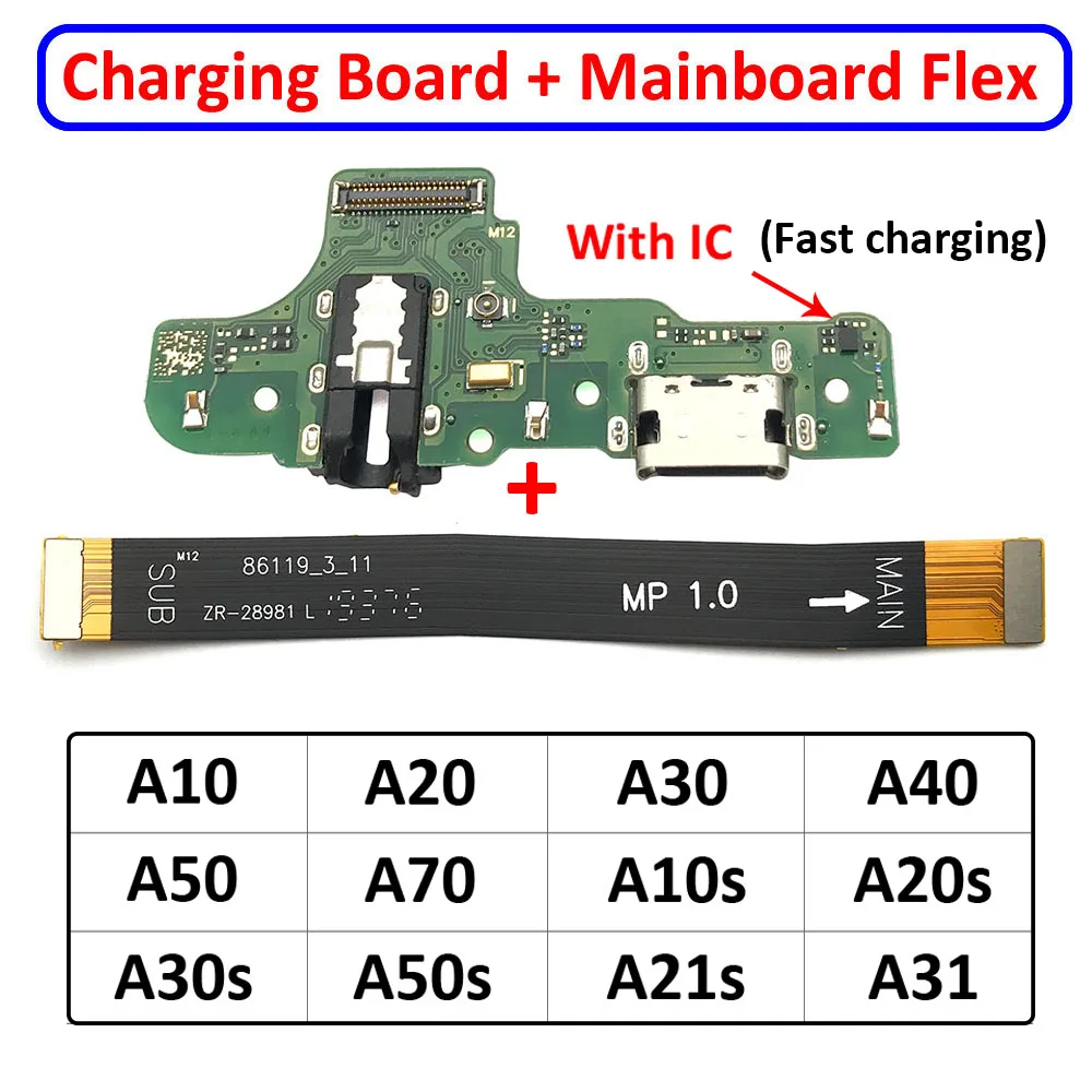 

USB Charging Board Port With Mainboard Main Flex Cable For Samsung Galaxy A10 A20 A30 A40 A50 A70 A10s A20s A30s A50s A21s A31