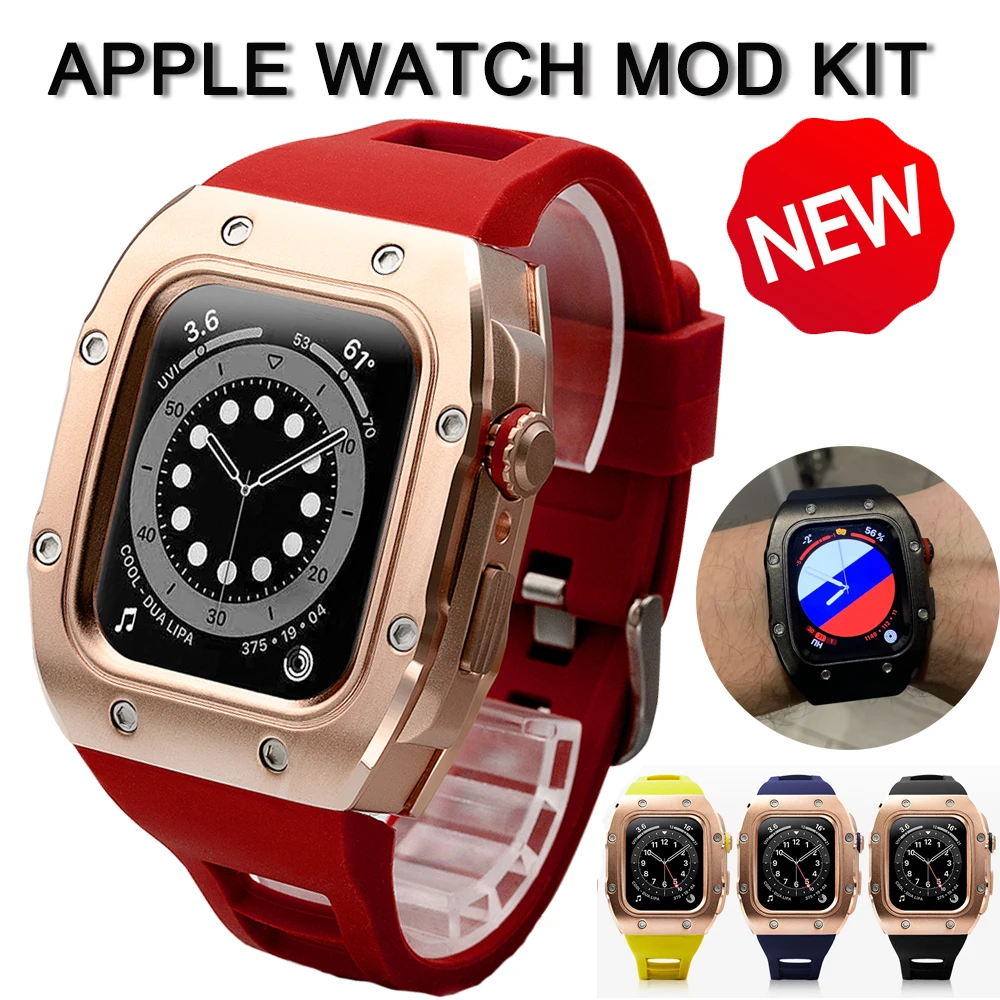 

Ремешок модифицированный для Apple Watch band 7 44 мм, металлический чехол, фторрезиновый браслет для iWatch Series 6 SE 5 4, аксессуары «сделай сам»