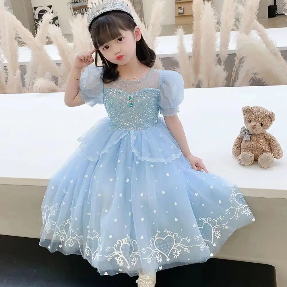 

Girls' Elsa Gauze Sequin Performance Luxury Evening Dresses Gift with Cloak 2023 Summer Children's Day 4-13 Years Birthday Dress