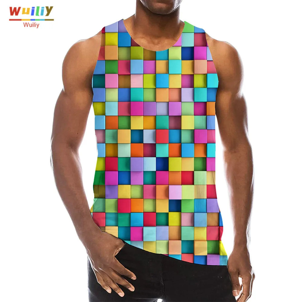 

Футболка мужская с радужным 3D-принтом, цветная майка без рукавов, Спортивная рубашка в стиле хип-хоп, топ для спортзала и пляжа, на лето