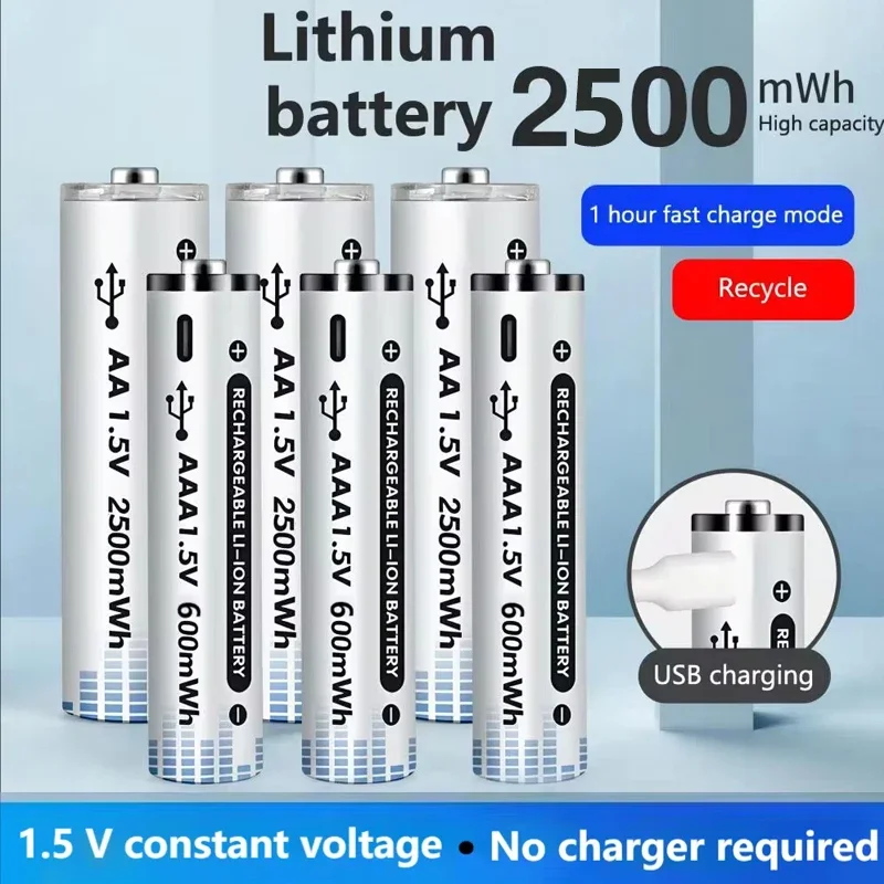 PURFIELD AAA AA литиевая аккумуляторная батарея 2500 МВтч 600 высокой емкости USB-C прямая