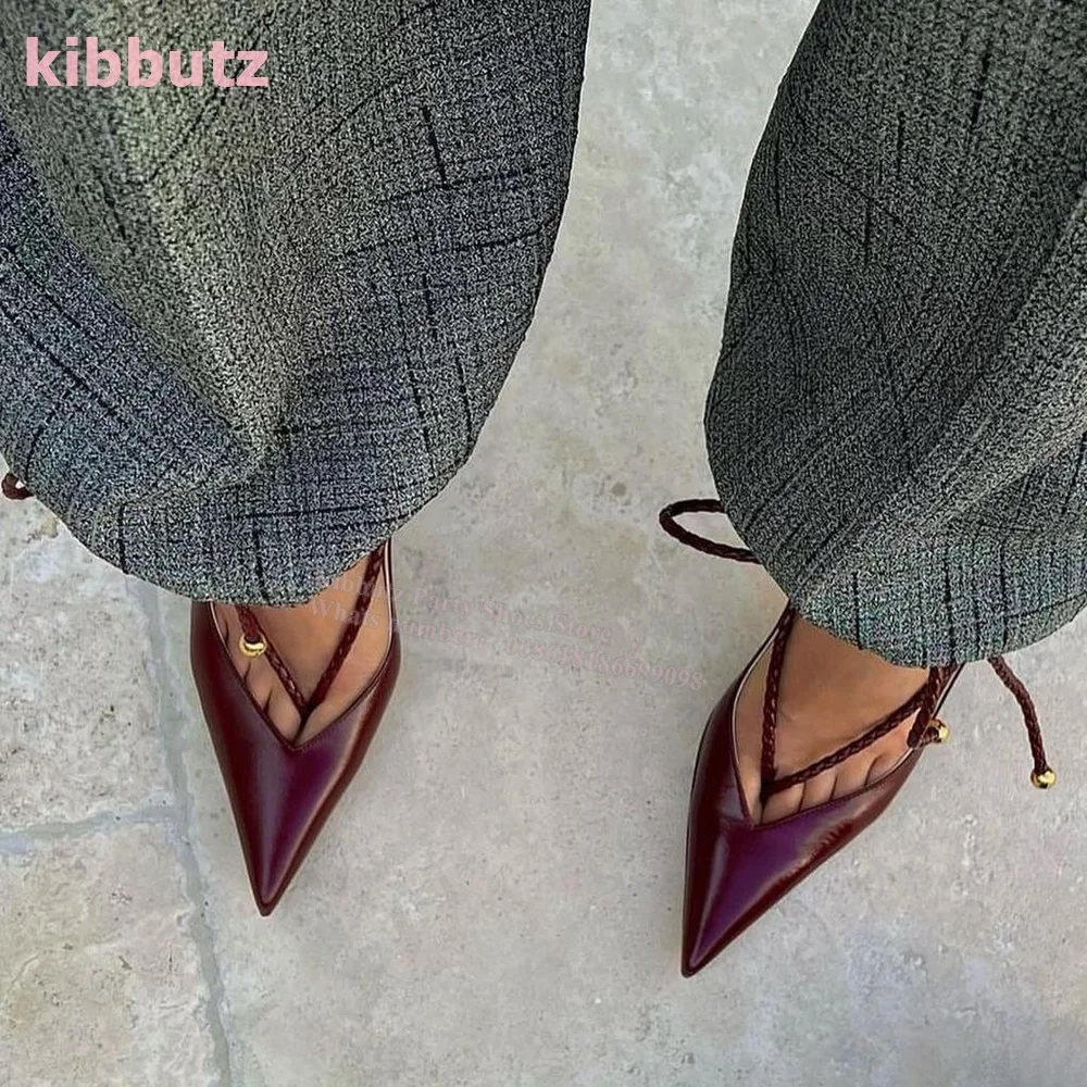 Туфли-лодочки из натуральной кожи с перекрестными ремешками на шнуровке острым