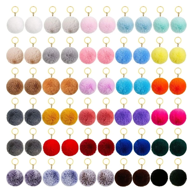 

24Pcs Soft Plush-Charm Keyring Pom-Pom Fluffy Keychains Colorful Fluffy Keychain