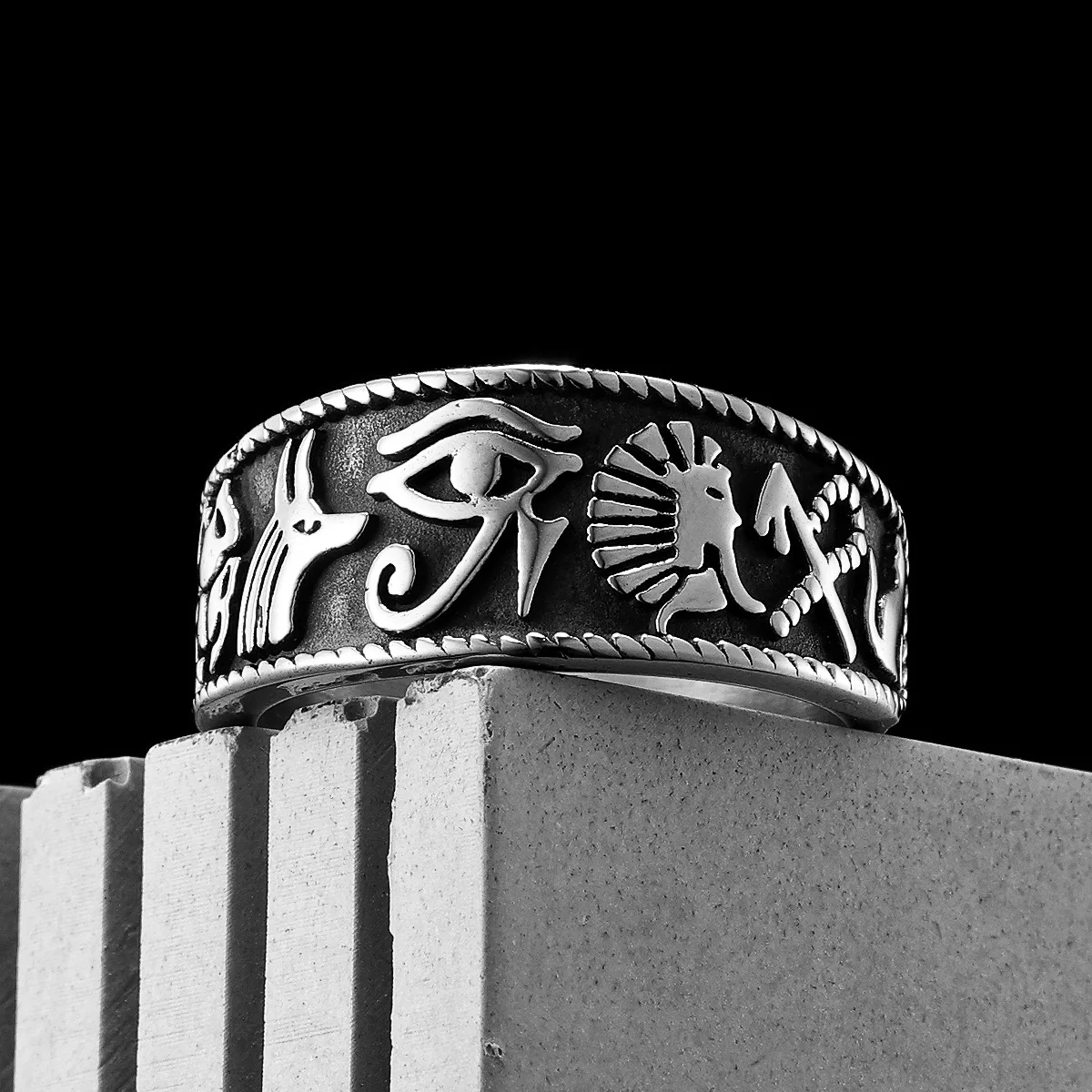 Египетский фараон Глаз Гора Тотем Мужские кольца из нержавеющей стали Ретро