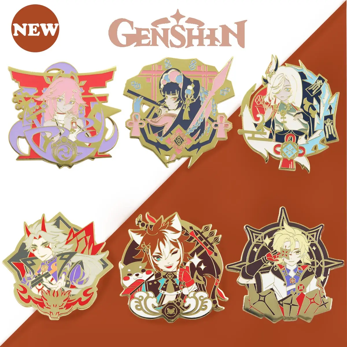 

Hot Game Genshin Impact New Figure Pins Brooch Abedo Yae Kamiko Arataki Itto Goro Cos Metal Badge Button Brooch Collection Gift