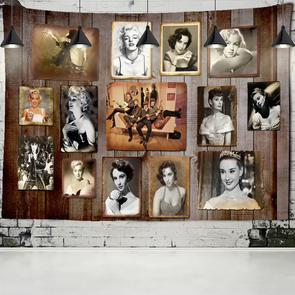 

Vintage Celebrity Photo Frame Painting Tapestry Wall Hanging Mural Psychedelic Art Tapez Hippie Home Decor