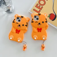 3d cartoon tiger soft silicone phone cases for iphone 13 12 11 pro max xr xs max 8 x 7 se 2020 couple anti drop cover gift