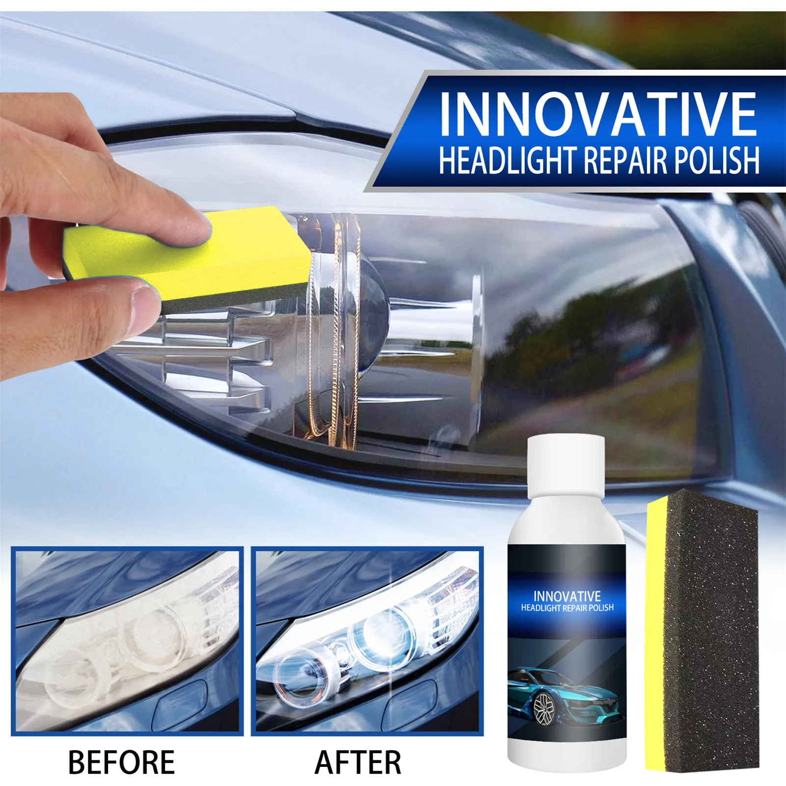 

Headlight Lens Restoration Kit Headlamp Restorer Kit Car Headlight Polish Cleaner To Restore Dull/Faded/Discoloured Headlights