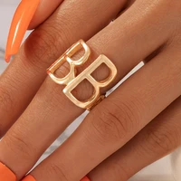 vintage open letter rings for women fashion gold color bohemia adjustable hollow alphabet ring trendy party gift jewelry 2022