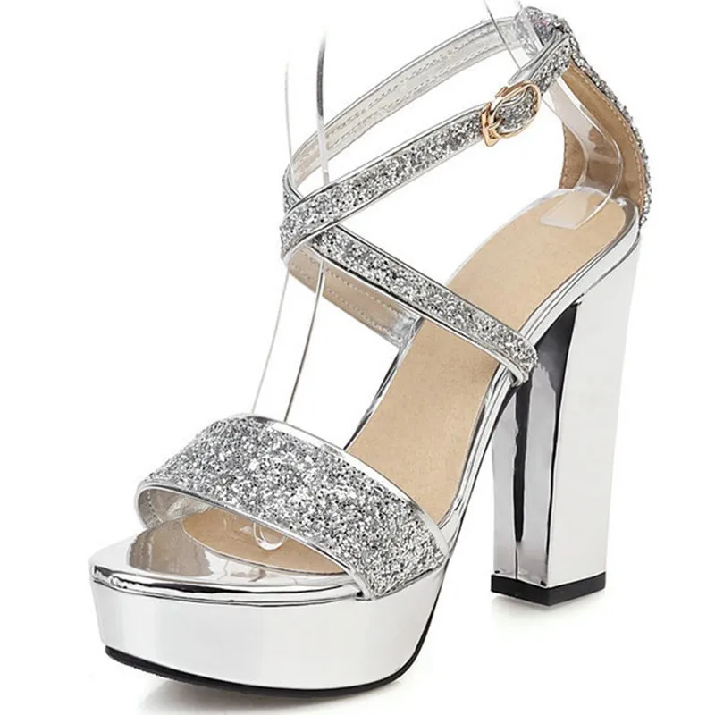 

Женские босоножки на высоком каблуке, золотистые/Серебристые босоножки с блестками, на платформе