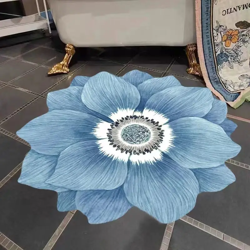 

Blue Flower Shaped Carpets for Living Room Sofa Table Mat Toilet Water Absorbing Anti-skid Floor Mat Bedroom Decor Bedroom Rugs