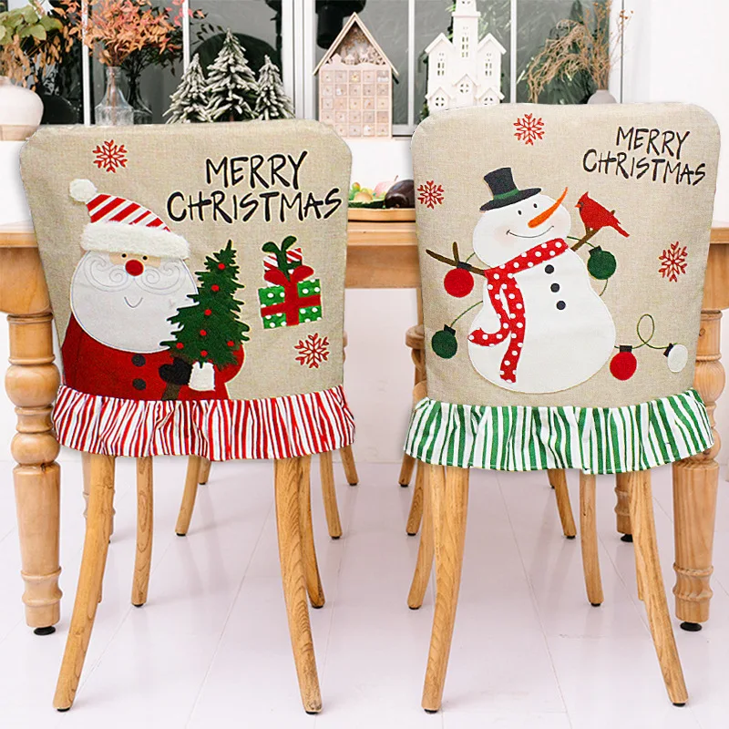 

New Foreign Trade Hot Sale Christmas Decoration Santa Claus Snowman Hemp Chair Cover Home Decoration Chair Cover Wholesale