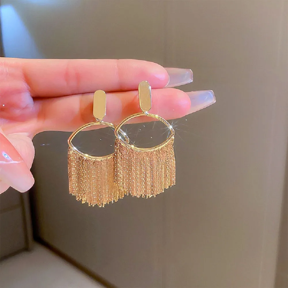 

Prom Earrings Oval Tassel Earrings Women Exaggerated Niche Design Sensory Earrings Personalized Earrings Support Wholesale