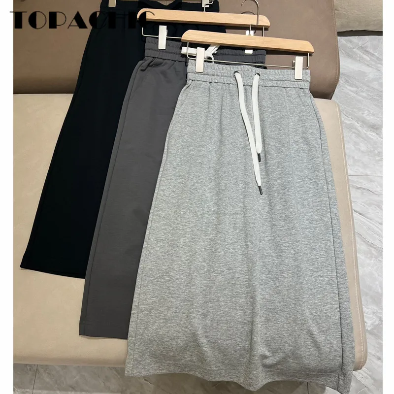 

6.16 High Quality Fashion Casual Back Chain Pocket Decoration Drawstring Elastic Waist A-Line Skirt Women