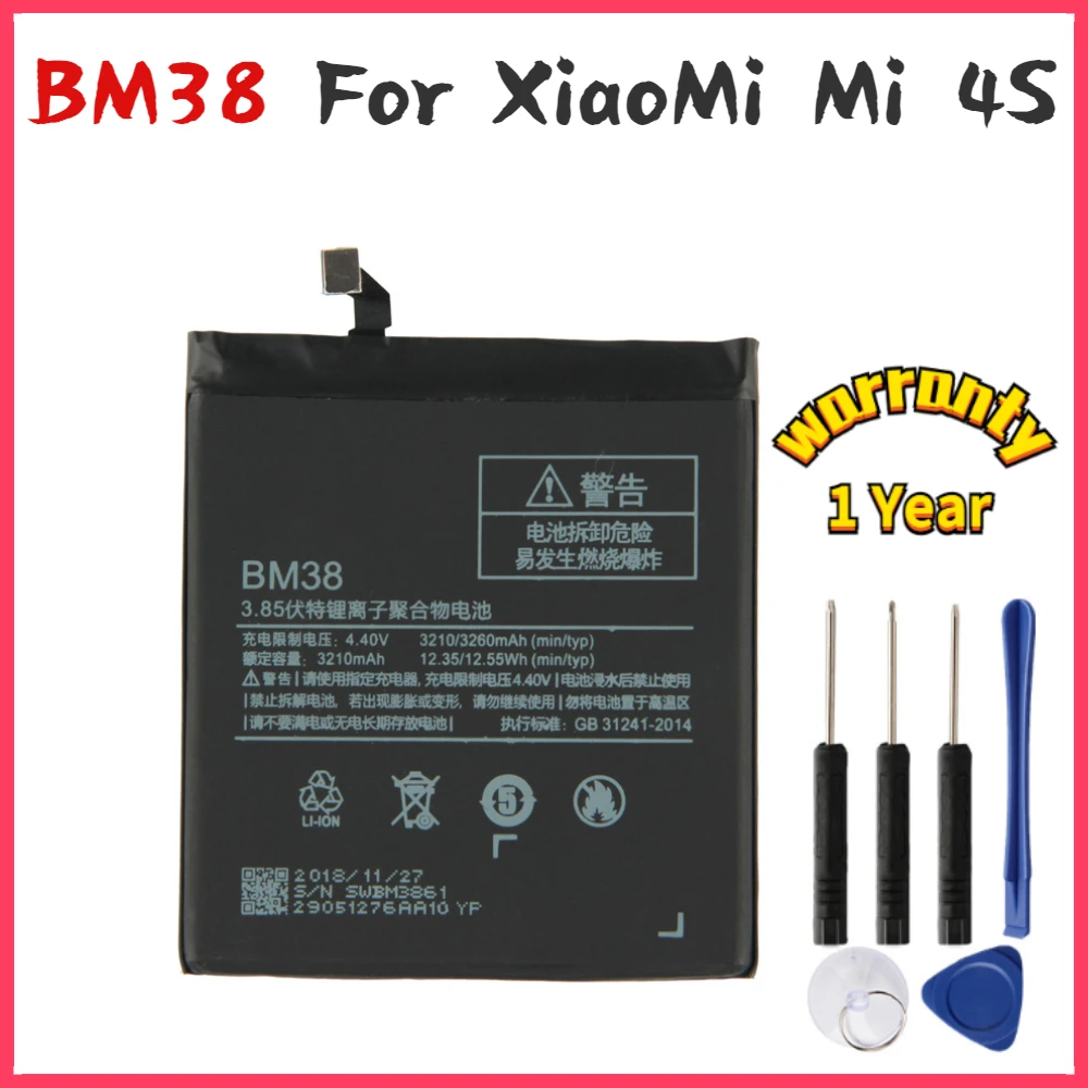 

New yelping BM38 Phone Battery For Xiaomi mi 4s Mi4S Mi 4S Battery Compatible Replacement Batteries 3210mAh Free Tools
