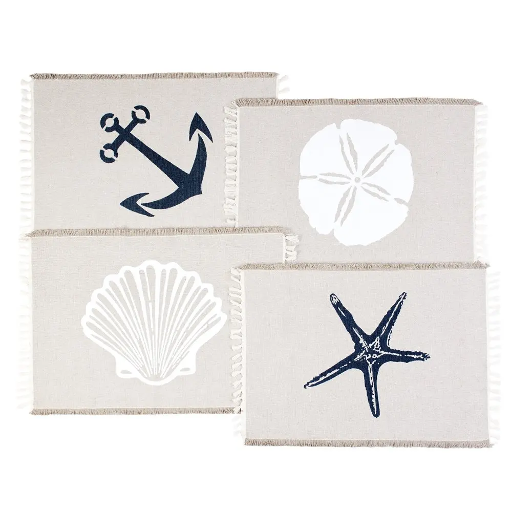 

Table Place Mats Set of 4 - Beach Coastal Theme Placemats - Beige