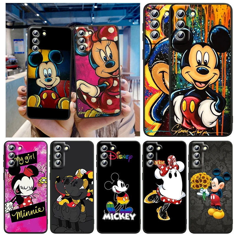 

Cute Art Mickey Minnie Mouse Phone Case For Samsung Galaxy S23 S22 S21 S20 FE S10 S10E S9 Plus Ultra Pro Lite 5G Black Cover