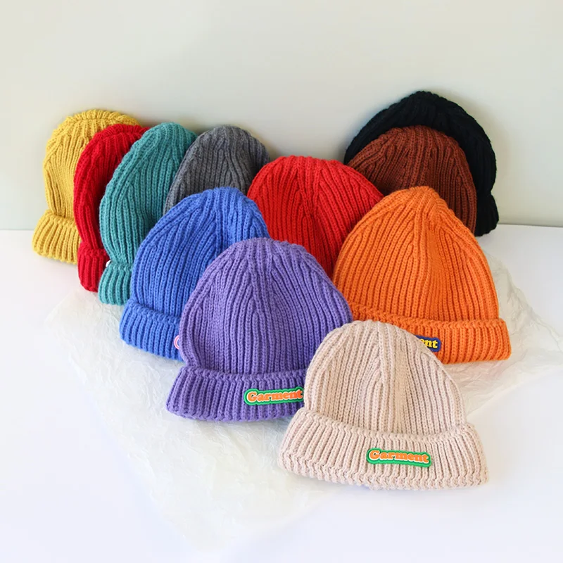 

Korean Baby Knitted Hat Autumn Winter Warm Letters Pullover Girl Boy Soft Thick Beanies Woolen Skullies Crochet Kids Bonnets Cap