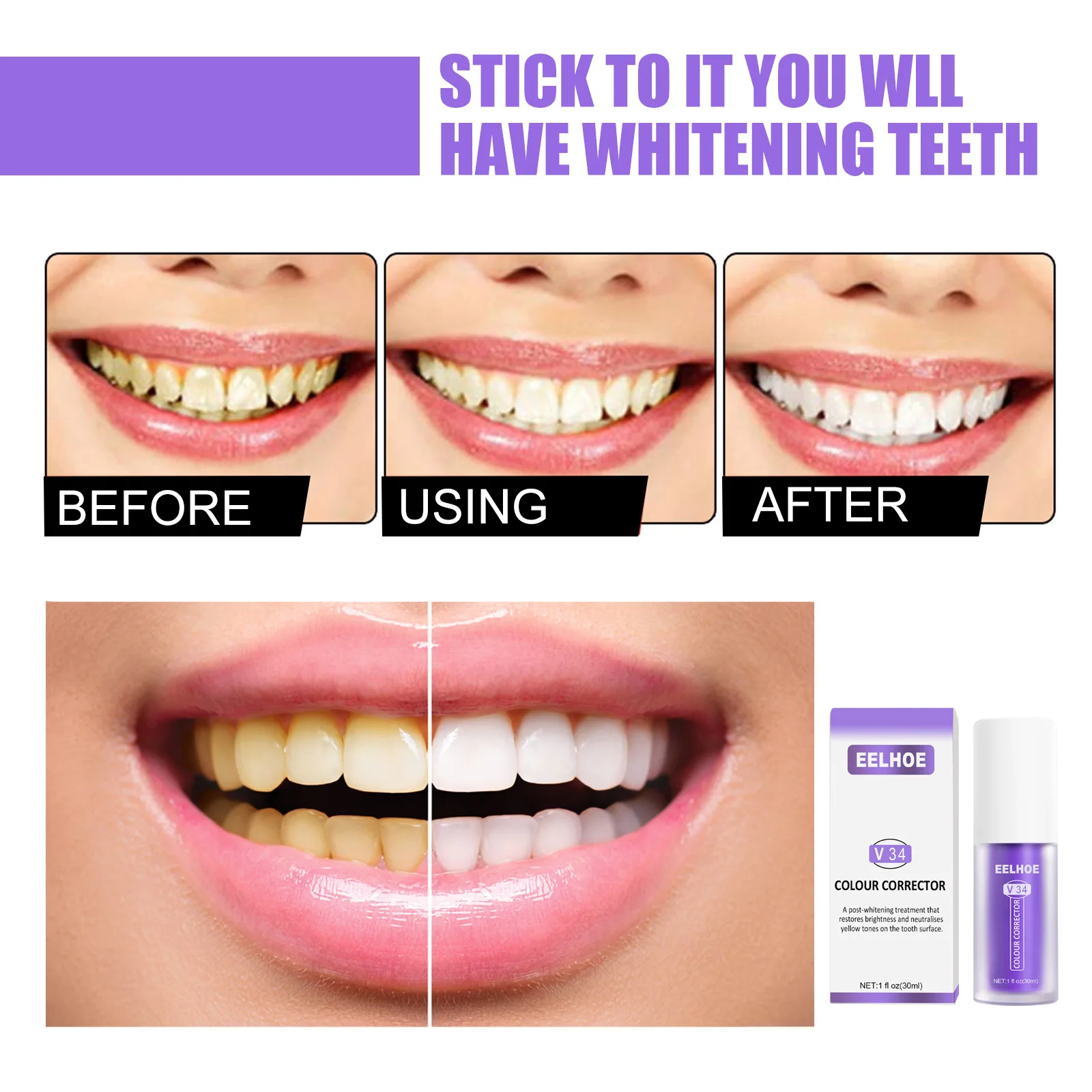 

Teeth Whitening V34 Colour Corrector Toothpaste Oral Cleaning Repair Fresh Breath Herbal Remove Stain Beauty Health Maquiagem