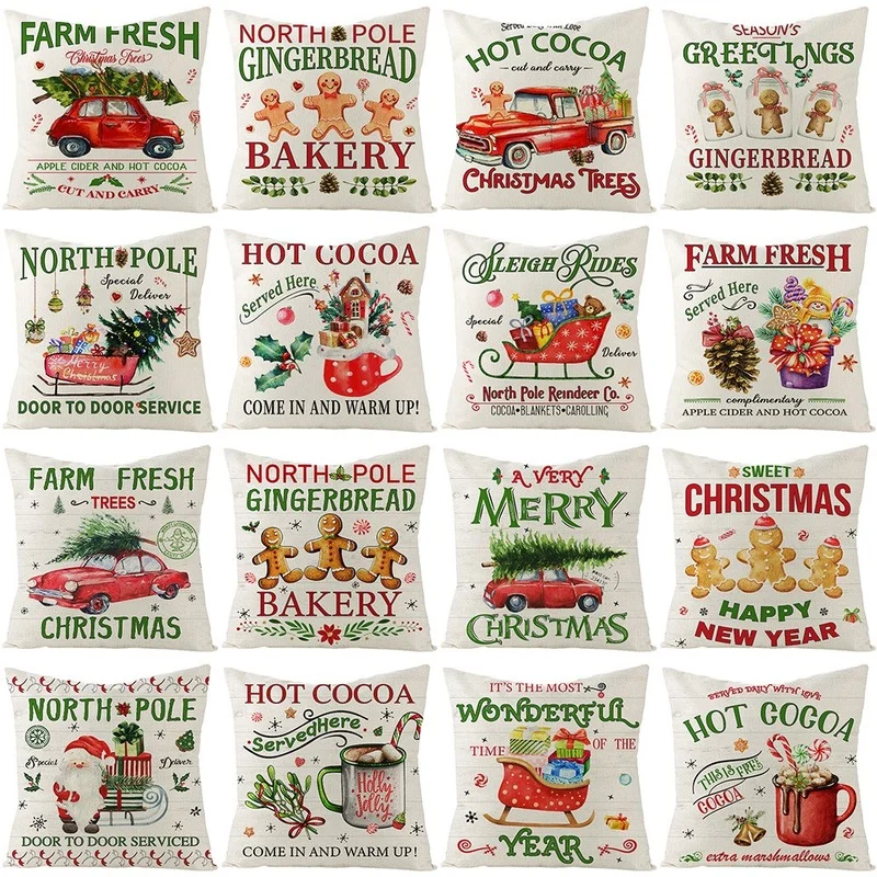 

Рождественский домашний декор, чехол для подушки 45x45, мультяшный чехол для подушки для дивана, стула, автомобиля, декоративная льняная наволочка