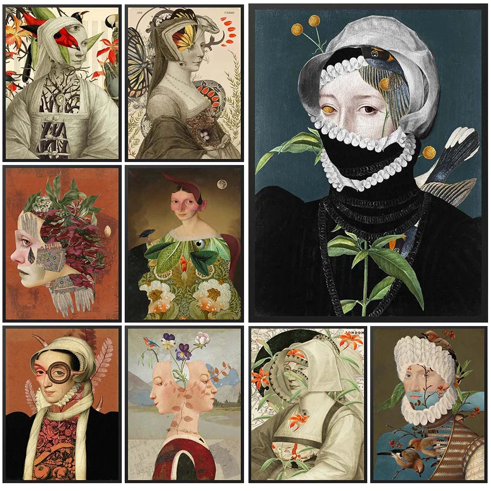 Портрет сюрреализма абстрактная девушка женщина печать плакат настенное