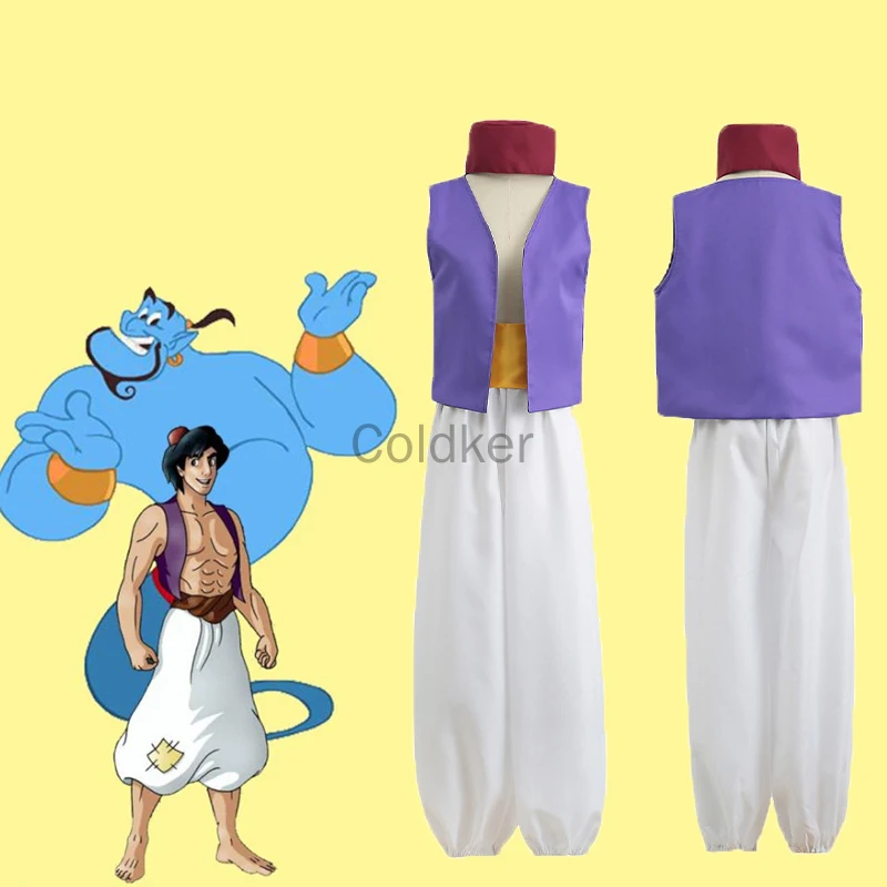 

New Man's Fairy Tale Anime Aladdin Prince Cosplay Costume Purple Top Pants Full Set Halloween Stage Performance Dress Up