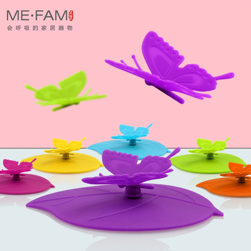 New Hot Universal Colorful Cute Fly Butterfly Handle Leaves Cups Cover Seal Dustproof Silicone Lid Glass Ceramic Plastic Mug Cap