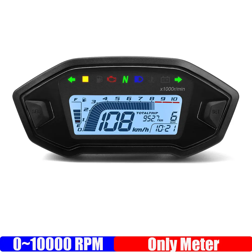 

Тахометр для приборной панели мотоцикла, 7 цветов, 0-10000 об/мин, цифровой спидометр для 1, 2, 4 цилиндров, универсальный двигатель 12 В