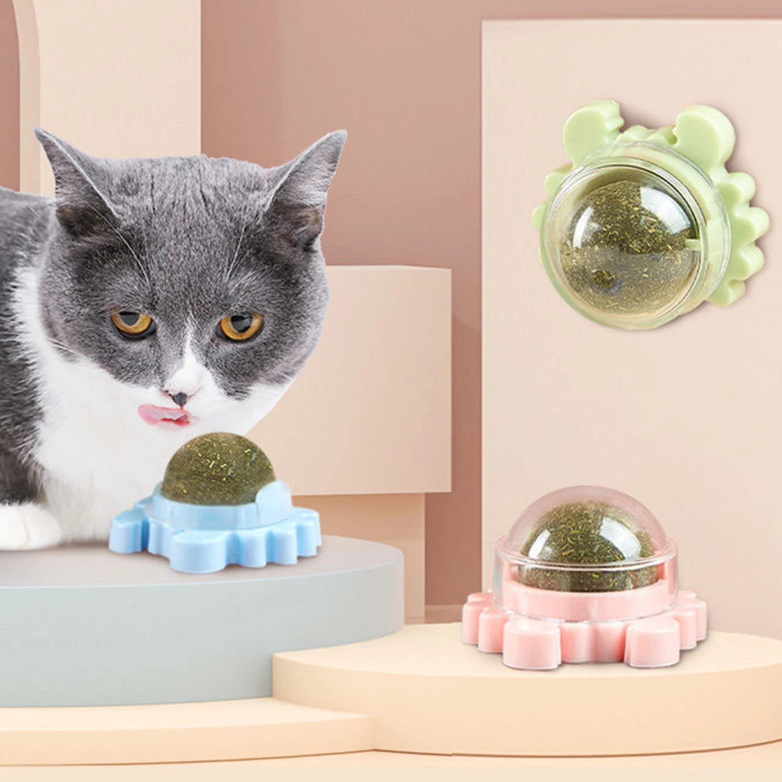 

2021 New Crab Catnip Ball Pure Natural Mint Leaf Rotating Interactive Cat Toy Self-Adhesive Catnip Teeth Cleaning Edible Ball