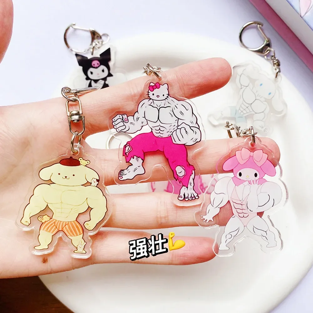 

Hello Kitty Sanrio Keychain Muscular Anime Cinnamoroll Kuromi Funny Shape Keychain Girl Kawaii Backpack Pendant Gift
