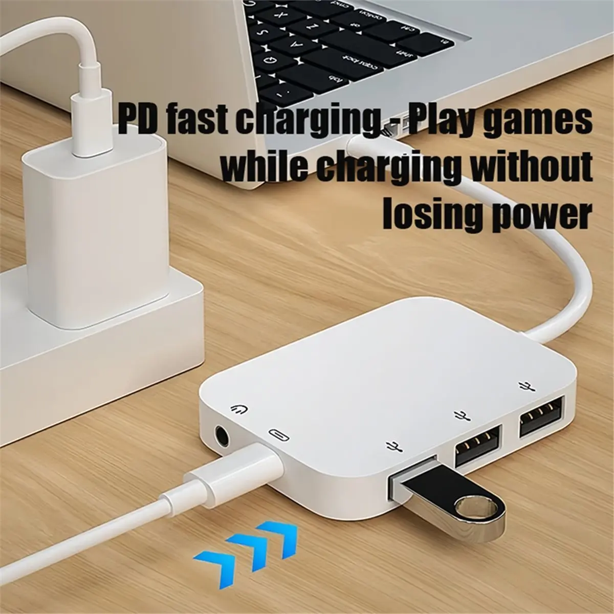 Фото Адаптер-хаб A93P Type-C с 3xUSB/разъемом 3.5 мм для аудио и портом зарядки PD для ноутбуков PixelBook. №4