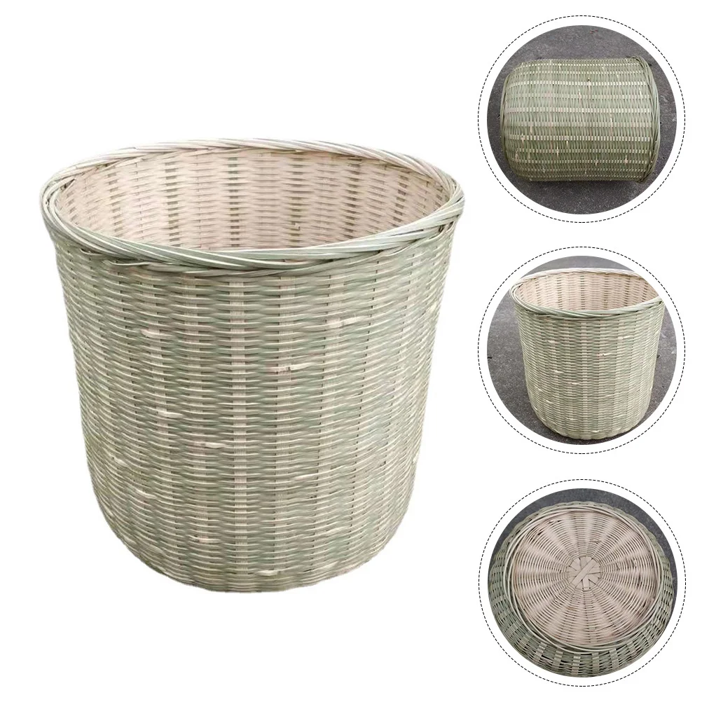 

Basket Woven Storage Waste Bin Wicker Bucket Hamper Trash Garbage Baskets Wastebasket Planter Can Versatile Kitchen Roundfruit