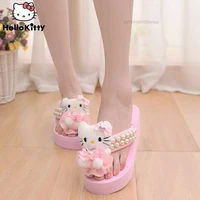 sanrio kawaii hello kitty cat doll wedges slipper womens fashion high heels flip flops leisure indoor slides y2k female laides