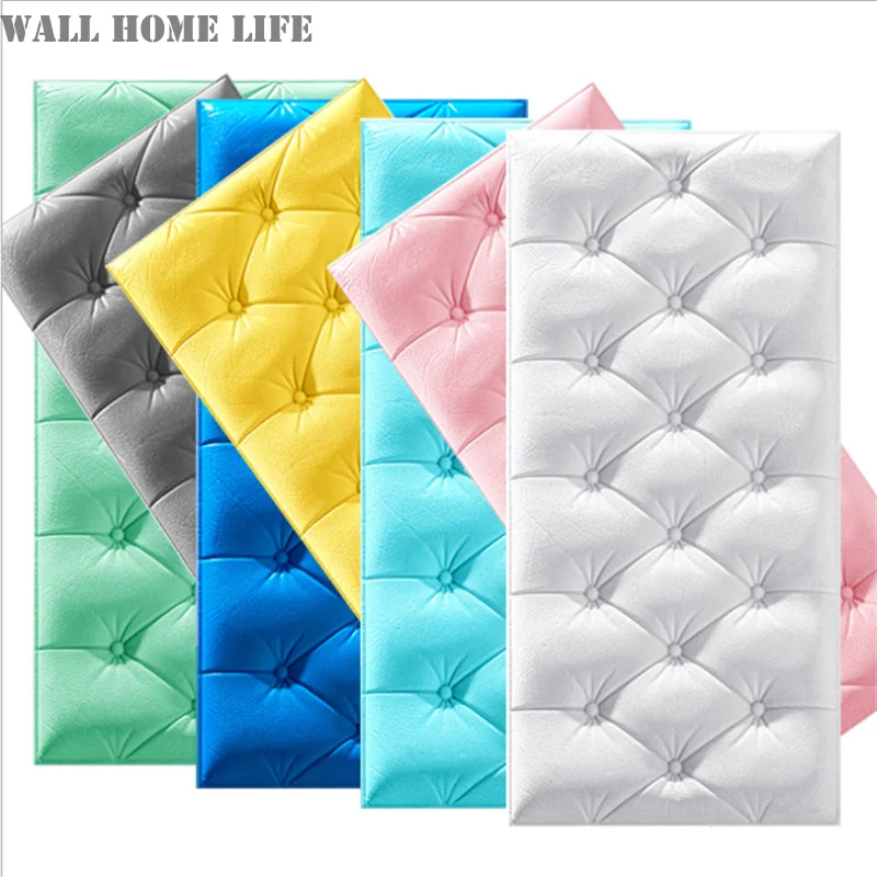 

60x30CM 2PCS Anti-Collision Self-Adhesive Tatami Wall Headboard Soft 3D Wall Sticker Background Decor Bedroom Crash Back Cushion