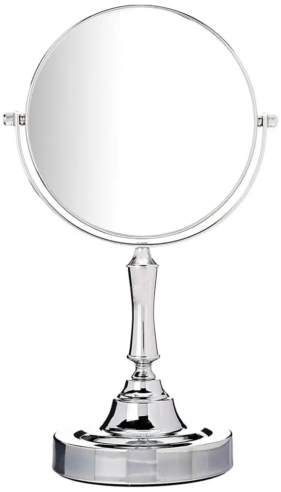 

Vanity Mirror Chrome 6-inch Tabletop Two-Sided Swivel with 10x Magnification, makeup mirror 11-inch Height, Chrome Finish