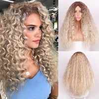 blonde waving hair long curly wigsynthetic wig female natural wavy ombre wig for for black womens